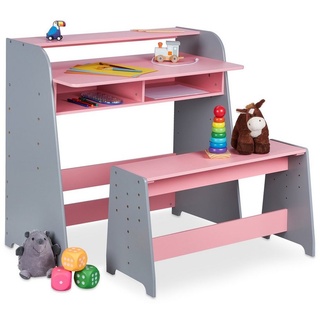 relaxdays Kinderschreibtisch Kindertisch höhenverstellbar grau|rosa