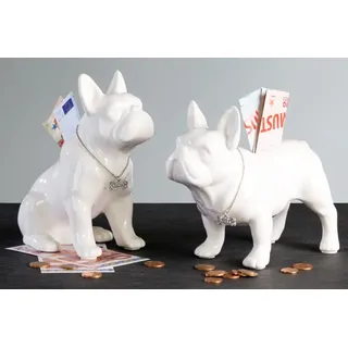1 x Spardose Bulli Keramik weiß glasiert silbernem Halsband Kunststoffschloss, Geschenk, Dog (sitzender Hund (Stückpreis))