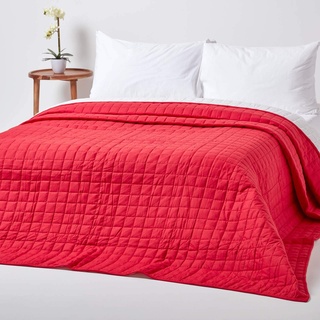 Homescapes Gesteppte Tagesdecke, rot/weiß, Bettüberwurf aus 100% Baumwolle, Wendetagesdecke, 150 x 200 cm