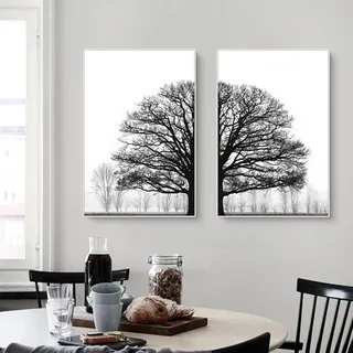 Sarah Duke 2er Premium Poster Set, Moderne Wandbilder Schwarz Weiß Große Baum Bilder Leinwandbilder, OHNE Rahmen Kunst Wandposter Wohnzimmer Decor (50x70 cm)