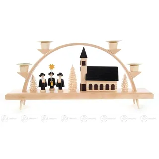 Schwibbogen natur Kirche u.Kurrende für Wachskerzen d=14mm 32,5cmx16,5cmx5,5cm