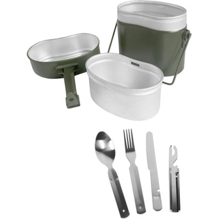 normani Geschirr-Set (6-tlg), Edelstahl, Camping Geschirr Essgeschirr Outdoor Besteck Kochgeschirr - 500ml - Rostfrei und Lebensmittelecht grün
