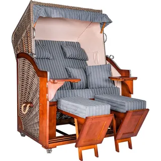 Strandkorb Ahlbeck Premium AOC | Pinie in Grau | Royal Anthrazit | Inkl. Rollen und Abdeckhaube | Ideal für Garten Terrasse und Balkon