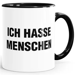 MoonWorks Kaffee-Tasse Ich hasse Menschen Kaffeetasse Teetasse Keramiktasse Schwarz unisize