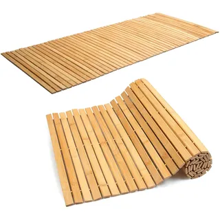 Gemsaya Badematte Holz 120 x 50 cm, Sauna Badvorleger Holz, Rollrost Fussmatte aus Bambus, Rutschfester & Pflegeleicht Saunamatte Badematten