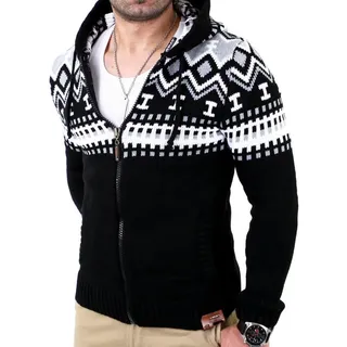 Reslad Strickpullover Reslad Herren Grobstrick Norweger Winter Strickjacke mit Kapuze RS-310 (1-tlg) Strickjacke Zipper Hoodie schwarz S