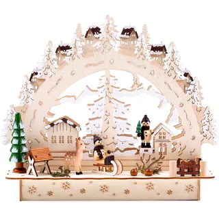 Brubaker 3D LED Lichterbogen Winterlandschaft mit Dorf 27,5 x 24,5 x 8,7 cm handbemalt