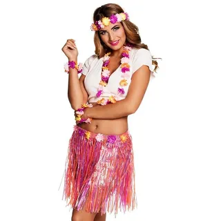 Boland Hawaii-Kostüm Strandkostüm Hawaii pink-orange, Hula-Rock mit Kunstblumen - Südsee-Feeling pur! bunt