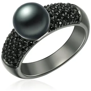 VALERO PEARLS Perlenring Perlen-Ring Sterling Silber Zirkonia Schwarz Gr. 62