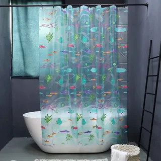 Generisch Underwater World Fisch-Duschvorhang, Ozean, Tropische Fische, Duschvorhänge, wasserdicht, transparent, Eva, Badezimmer-Dekor-Set mit Haken, niedliche Duschvorhänge für Kinder