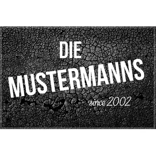 Manutextur Fußmatte mit Namen - Motiv Leder schwarz 1 - viele Familien-Motive - Schmutzfangmatte personalisiert - Größe 50x80 cm - persönliches & individuelles Geschenk