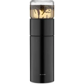 Navaris Teeflasche aus Edelstahl und Glas mit Sieb - 300ml Tee Flasche Teekanne to go - Teebecher Trinkflasche Teebereiter aus Borosilikatglas - Schwarz