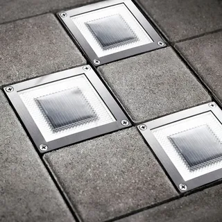 MeLiTec 3er Set - LED Solar Bodenleuchte SEL05 – Einbauleuchte für Pflastersteine, IP67, bis 750 kg, Edelstahl matt gebürstet, inkl. Akku - Silber