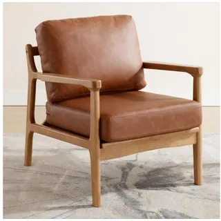 LuxusKollektion Ohrensessel Ohrensessel PU Leder Massivholzrahmen Wohnzimmer Lehnsessel Braun