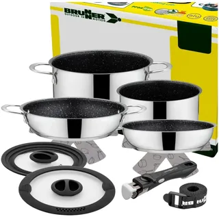 BRUNNER Topf-Set BRUNNER Camping Kochgeschirr Edelstahl ACADEMY NG Stapelbar, Leicht, (7-tlg) Ø 22 cm