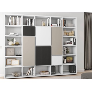 Toro Bücherregal mit Türen weiß Lack / Front multi