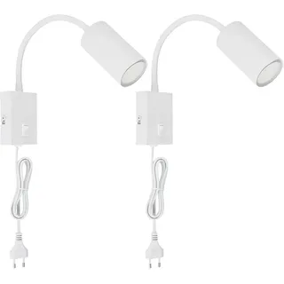 Wand- Leselampe für Schlafzimmer Leselampe Wandmontage mit Stecker Wandlampe Schwanenhals, flexibel, Schalter weiß, 1x GU10, LxBxH 32x7x44 cm, 2er Set