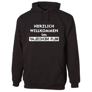 G-graphics Hoodie Herzlich Willkommen im falschen Film mit trendigem Frontprint, Aufdruck auf der Vorderseite, Spruch/Sprüche/Print/Motiv, für jung & alt schwarz XL