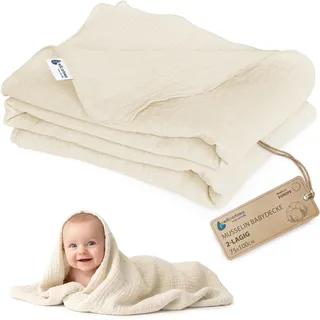 Medi Partners Musselin Babydecke 75 x 100 cm Musselindecke Neugeborenen | Dünne Ganzjährig Nutzbare Babydecke Kuschel Und Krabbeldecke Für Kleinkinder Kinderbett Und Kinderwagen (Beige)