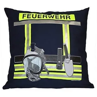 Kissen mit Print - Feuerwehr - ca. 40 x 40 cm - 11611 - Dekokissen Autokissen Farbe Navy