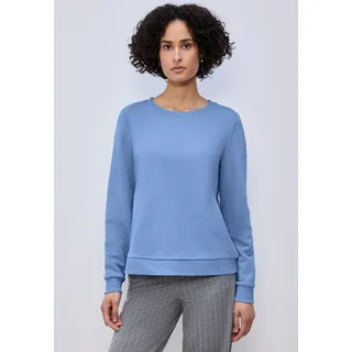Sweatshirt STREET ONE, Damen, Gr. 38, blau (bonnet blau), Sweatware, 85% Baumwolle, 15% Polyester, unifarben, comfort fit, Rundhals, Bündchen, Sweatshirts Sweatshirt, mit Rundhalsausschnitt