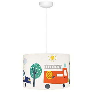 LAMPS & COMPANY Deckenlampe Kinderzimmer mit Automotiv, bunt Kinderlampe Decke, ideal für Kinderzimmer Deko Junge und Babyzimmer Deko, rund Lampe Decke, Lampenschirm Durchmesser: 35 cm, Rot
