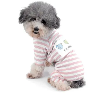 Ranphy Schlafanzug für kleine Hunde, gestreift, für den Winter, Bequeme Baumwolle, Haustierkleidung, Welpenkleidung, Katzenbekleidung, Doggy Pyjama Yorkie-Overall für Sommer, Herbst, Pink, Größe L