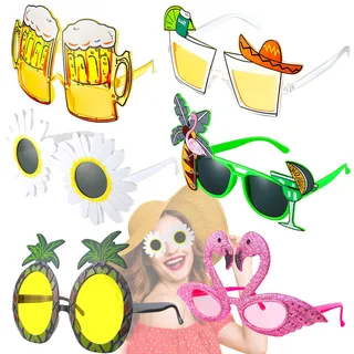 Party Brillen Set Hawaiian Tropical Brille Kostüm Spassbrillen für Strand Thema Dekoration Party Zubehör 6 Stück