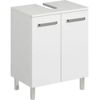 Saphir Waschbeckenunterschrank Quickset Unterbeckenschrank mit 2 Türen, 50 cm breit, ohne Waschbecken Waschbeckenschrank inkl. Türdämpfer, Griffe in Chrom Glanz weiß