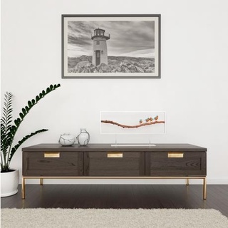 Lowboard, Holzfurnier aus Walnussbaum, skandinavisches Design, schwarz, messing, , 88012861-0 B/H/T: 150 cm x 40 cm x 44 cm