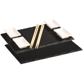 KESPER® Servierplatte (Sushi-Set), Holz, Porzellan, Schiefer, (Set, 8-tlg), mit Zubehör schwarz
