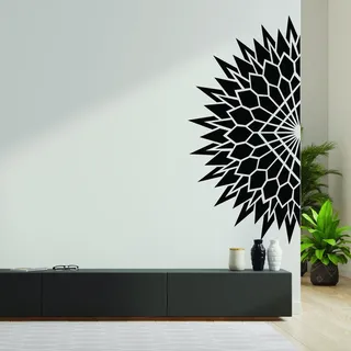 Decords Wandtattoo – halbes geometrisches Mandala für eine Wandecke, 61 x 30 cm