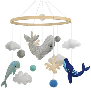 TROYSINC Mobil Baby Filz Wale Koralle Holz Meeres-Elemente Hängende Bettglocke Windspiel für Neugeborene Geschenk