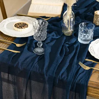 Boho Käsetuch Gaze Marineblau Hochzeit  80x300 cm, Waschbar  Dekoration Party Ge