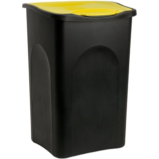 Stefanplast® Mülleimer mit Deckel 50L Abfalleimer Geruchsarm Küche Bad Biomüll Gelber Sack Kunststoff Mülltrennung, Farbe:schwarz/gelb