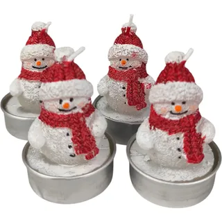 4 Stück Deko Teelichter Schneemann mit Schal rot 4er Set Motivteelicht Advent