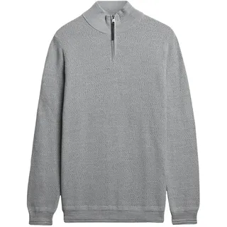 Superdry Herren Strickpullover mit Zip-Stehkragen - Cotton Texture Henley, Pullover, einfarbig Hellgrau / XL