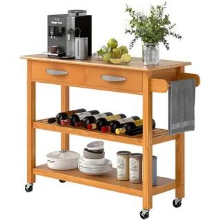 Costway Küchenwagen Holz Küchenschrank mit Rollen Natur 116 x 43 x 89 cm