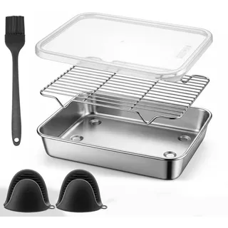 Airfryer Zubehör Set für Ninja, 6-tlg. – 1 Auflaufform aus Edelstahl 316, 20 x 15 x 5 cm, mit Grillrost & Zubehör, für AF400EU AF451EU DZ400EU AF500EU
