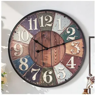 K&L Wall Art Wanduhr Große Vintage Holzuhr Landhaus Wanduhr ohne Tickgeräusche (Retro Stil, leises Uhrwerk) bunt