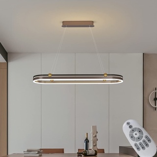 Dimmbar LED Pendelleuchte Hängeleuchten mit Fernbedienung 3 Lichtfarbe, Höhenverstellbar, Memoryfuktion Deckenleuchte, Ringe Deckenleuchte Esszimmerlampe Küchenlampe Bürolampe (Kaffee+Gold, L150cm)