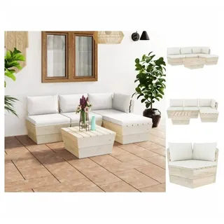 vidaXL Garten-Essgruppe 5-tlg Garten-Sofagarnitur aus Paletten mit Kissen Fichtenholz Sitzgrup beige