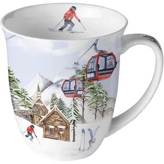 Ambiente Luxury Paper Products Becher Weihnachtsbecher- Silvester - Herbst / Winter Tee - Kaffee Tasse, 1-tlg., Porzellan, Becher Ski, Weihnachten Kollektion, Mug, Weihnachten, Geschenkartikel, Kollektion, Mug, Weihnachten, Geschenkartikel bunt 400 ml