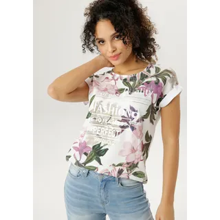 Blusenshirt ANISTON SELECTED Gr. 46, bunt (weiß, rosé, lila, grün) Damen Shirts Blusenshirts mit Glitzersteinchen Bestseller