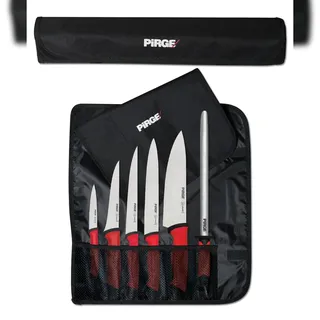 Pirge Duo Profi Messerset mit Tasche 7 Stück - Rutschfester Griff - Profi Kochmesser Set - Edelstahl Profi Küchenmesser Set - Messer Set für Köche