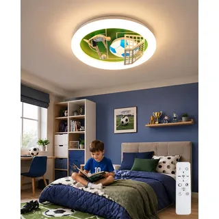 DROMEZ Fußball Deckenlampe Kinderzimmer, LED Deckenleuchte Kinder mit Fernbedienung Dimmbar, Lampe Decke 48W 2400LM 3000K/4500K/6000K, Schlafzimmer für Junge Mädchen Deko, Ø50cm
