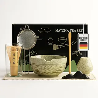 roxlin Matcha Set (7-teilig) Keramik, Bambus-besen, Schale & Zubehör - Grun