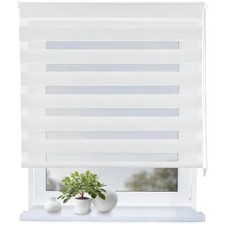 Rollmayer Doppelrollo mit Bohren Schraubmontage Fensterrollo (Weiß 140B x H150 cm) Duo Rollo Sonnenschutzrollo Zebrarollo Seitenzugrollo fur Fenster und Tur
