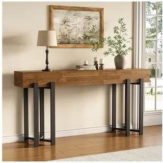 Tribesigns Konsolentisch 160x30cm Landhaus Flurtisch Eiche Optik Metallgestell braun