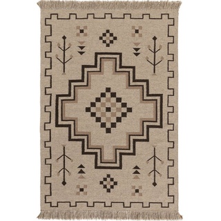 Teppich Mahila, benuta, rechteckig, Höhe: 5 mm, Wolle, handgewebt, Kelim, Ethno-Style, Wohnzimmer grau 120 cm x 170 cm x 5 mm